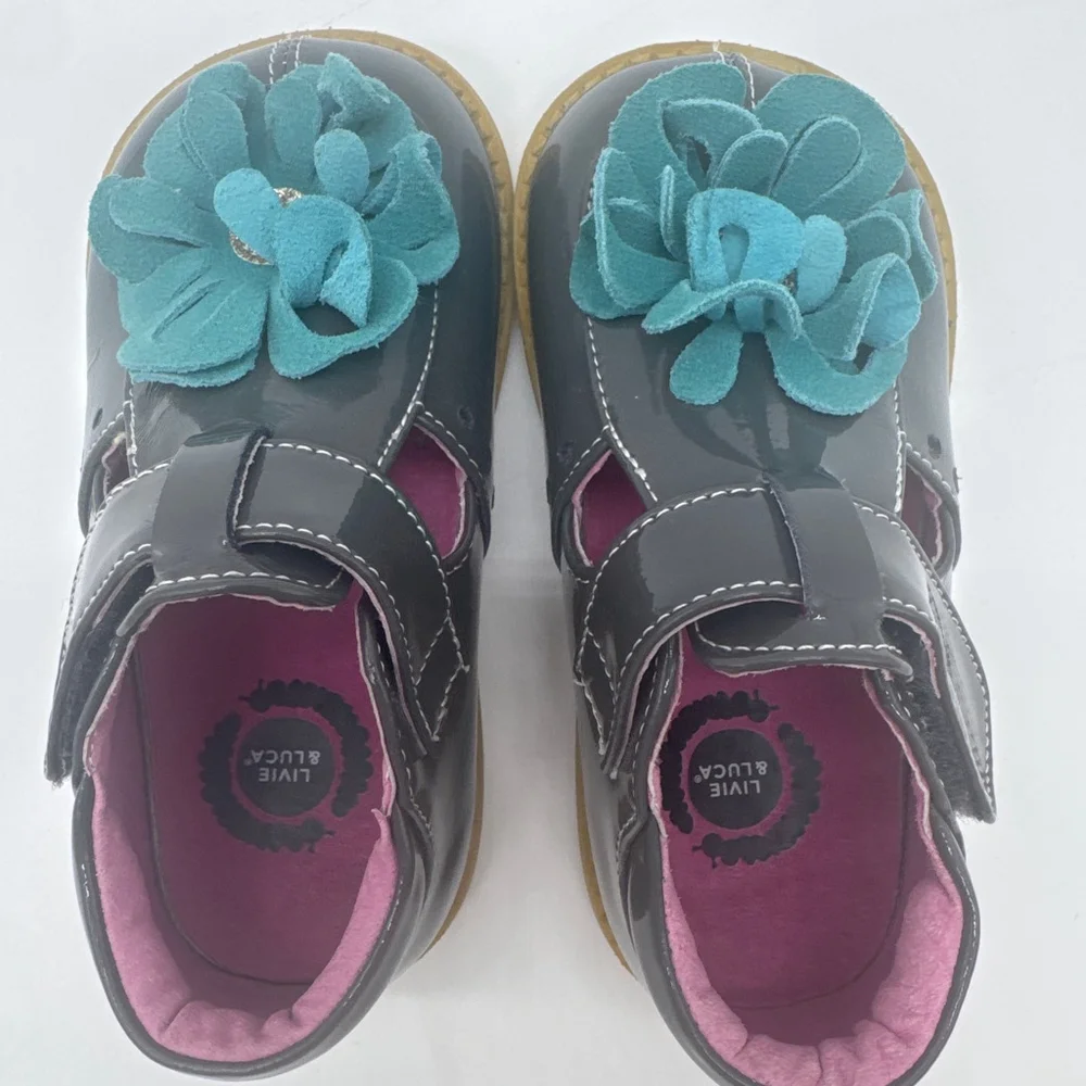 LIVIE & LUCA Blossoms Gray Teal Size 9 (Toddler Girl)